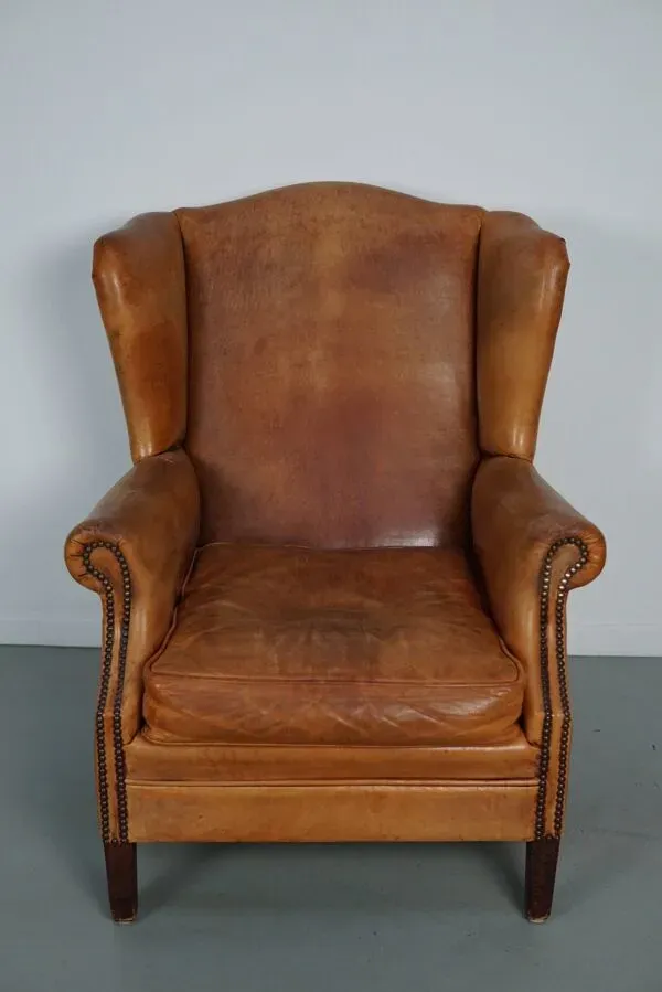 Illustration numéro 2 du produit Fauteuil club en cuir couleur cognac néerlandais vintage