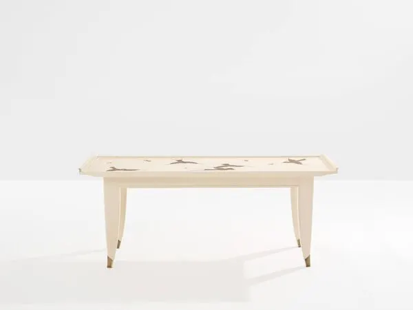 Illustration numéro 2 du produit Maurice Jallot table basse chêne peint à décors d’oiseaux 1930