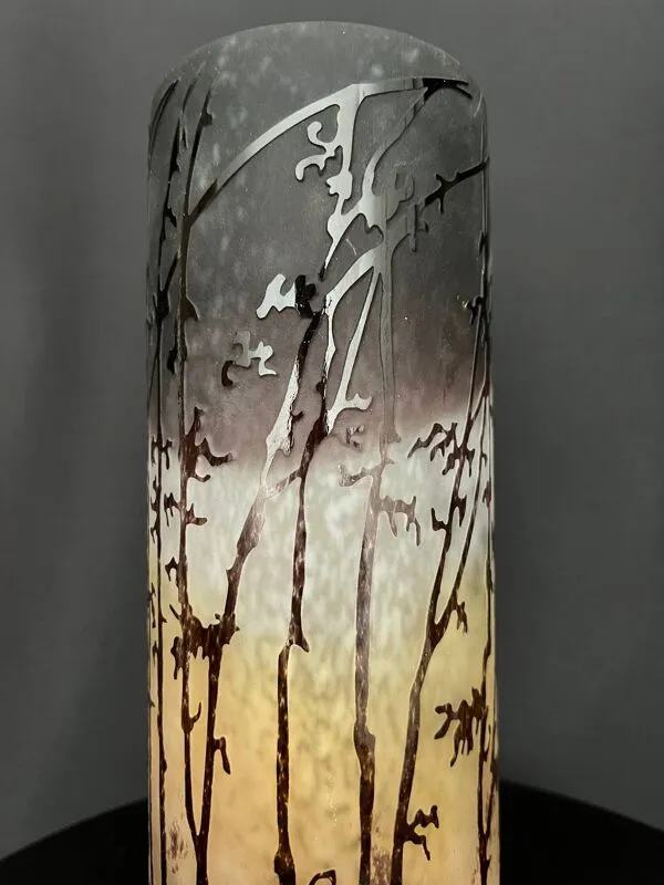 Illustration numéro 2 du produit Vase en verre camée multicouche à décor végétal dégagé à l’acide