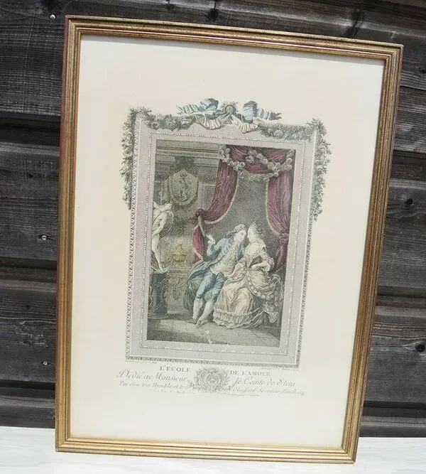 Illustration numéro 2 du produit Ancienne lithographie encadrée « L’école de l’amour » de Chatelain