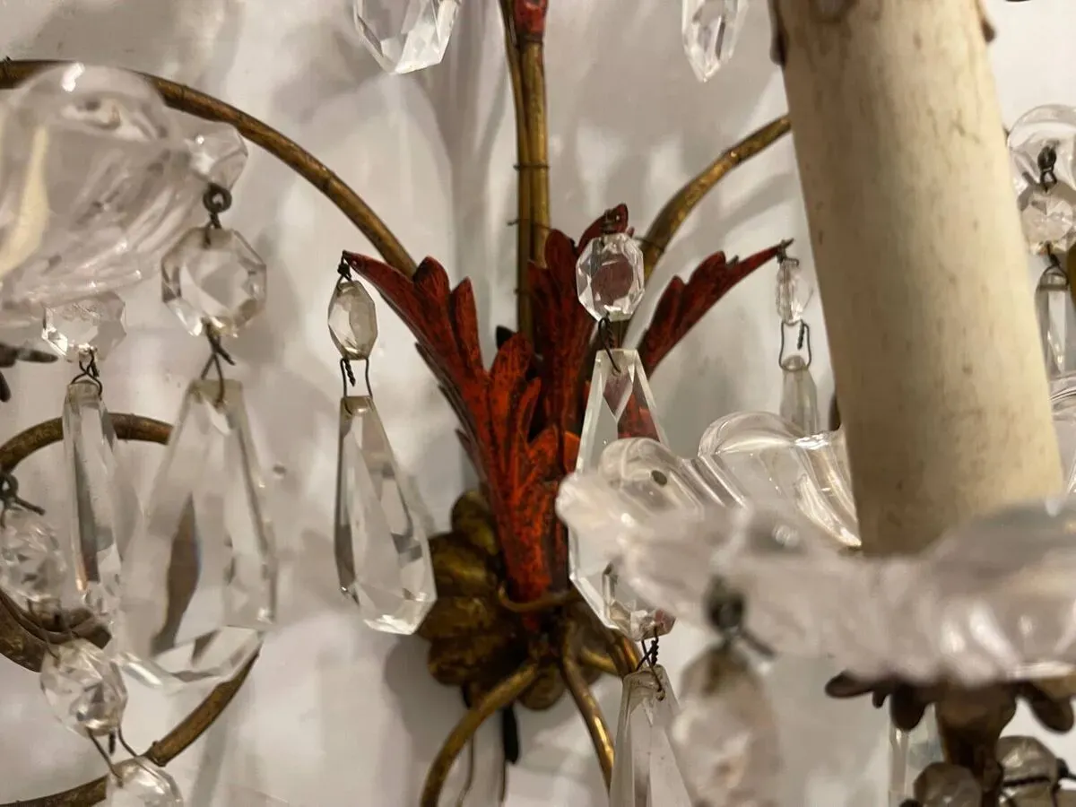 Illustration numéro 2 du produit Lot de 2 appliques florentines en cristal Tole des années 1950