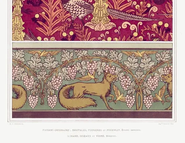 Illustration numéro 2 du produit Affiche “Faisans ordinaires et renard”, d’après une lithographie art nouvea