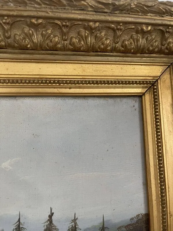 Illustration numéro 2 du produit Ancien Tableau Peinture Huile Toile Ecole Suisse Montagne Lac Berger Signé