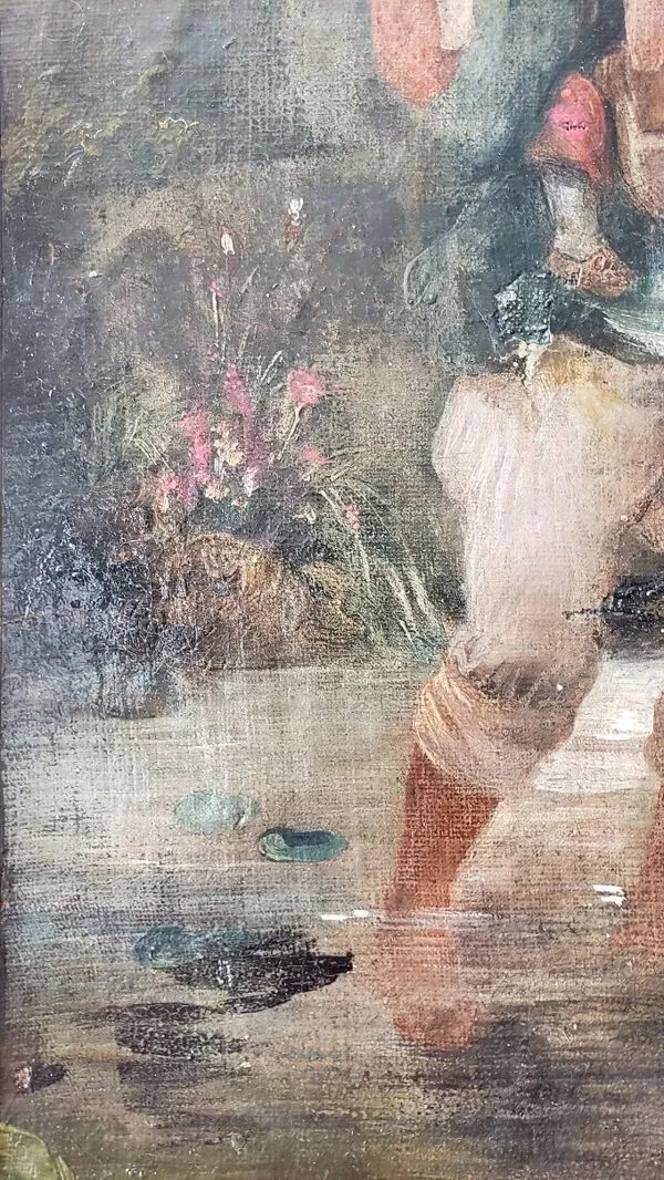 Illustration numéro 2 du produit Huile sur toile ''Le Gué'' Ecole XIXème