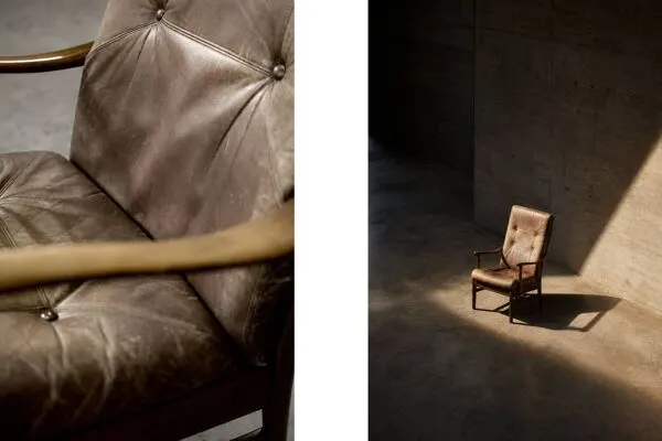Illustration numéro 2 du produit Fauteuil haut vintage en hêtre et cuir danois du milieu du siècle de Farstrup Møbler