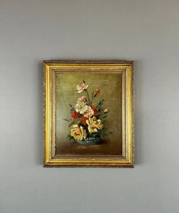 Illustration numéro 2 du produit Tableau Huile sur Toile Nature Morte Florale, école Française, Paris, Début