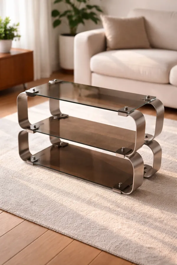 Illustration numéro 2 du produit Étagère design Donald Singer Design années 70 – Inox & verre fumé