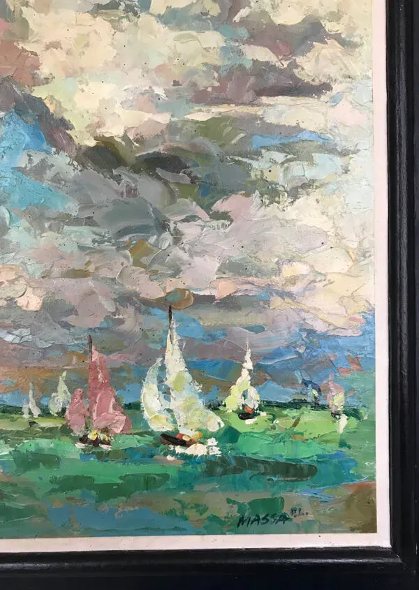 Illustration numéro 2 du produit École française du XXe.Les régates.Huile sur carton.