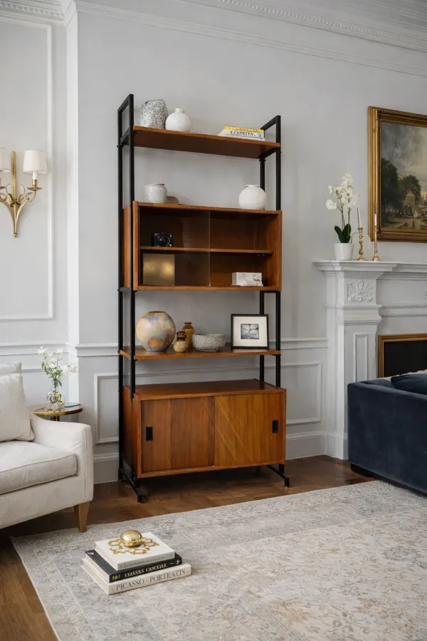Illustration numéro 2 du produit Bibliothèque vintage modulable bois & métal – esprit mid-century chic