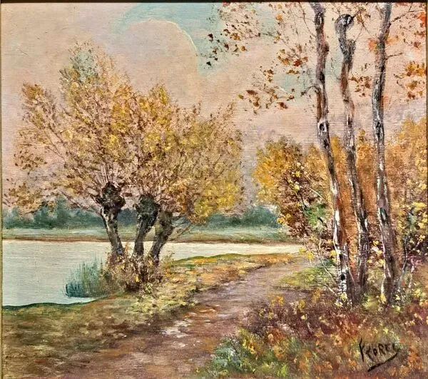 Illustration numéro 2 du produit Tableau impressionniste, Huile sur bois début XXème, paysage romantique