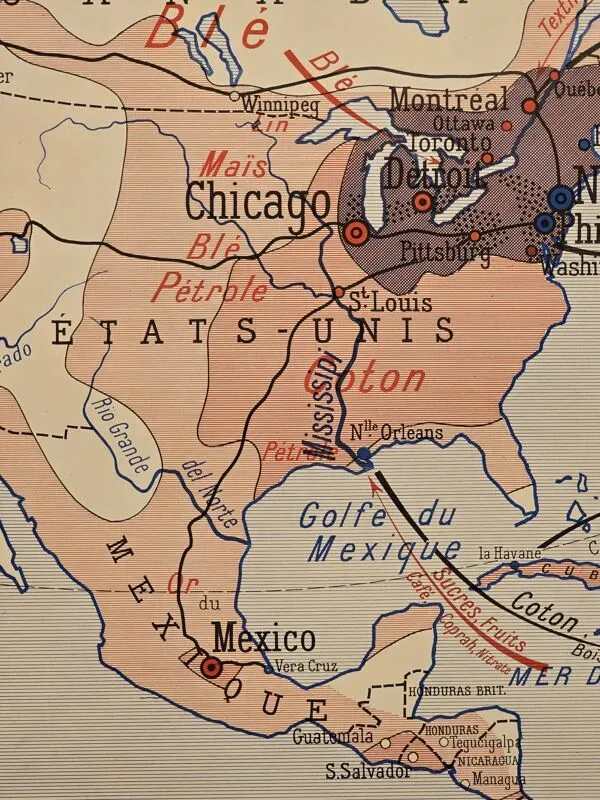 Illustration numéro 2 du produit Carte de géographie ancienne / carte d'école Amérique du Sud Amérique du No