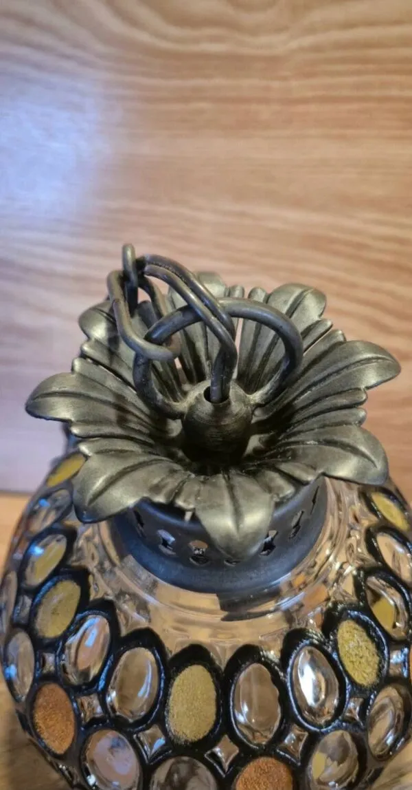 Illustration numéro 2 du produit Suspension lustre style vitrail années 60's vintage ancienne en verre