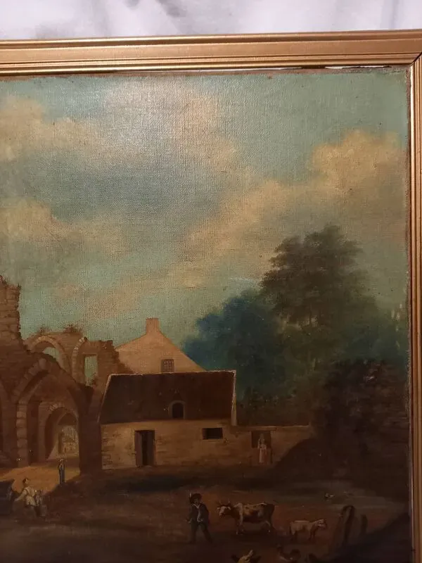 Illustration numéro 2 du produit Tableau ancien, école française du XVIIIe s., scène bucolique, ruines