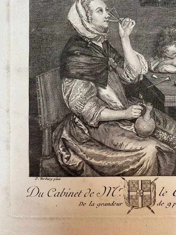 Illustration numéro 2 du produit Gérard ter broch, scène de genre les deux buveurs, gravure xviième siècle