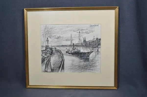 Illustration numéro 2 du produit Ecole française du XXème siècle ''le bateau dans un port avec les élégantes