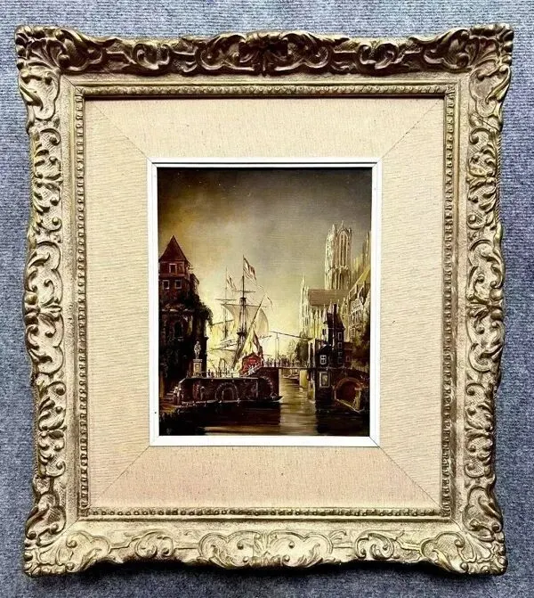 Illustration numéro 2 du produit École Flamande de qualité époque XIXe : Tableau Scène portuaire animée