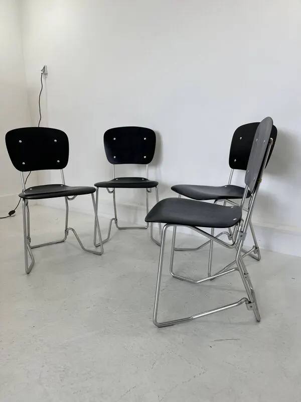 Illustration numéro 2 du produit Chaises de salle à manger Alu-Flex par Armin Wirth, années 1960, ensemble de 4