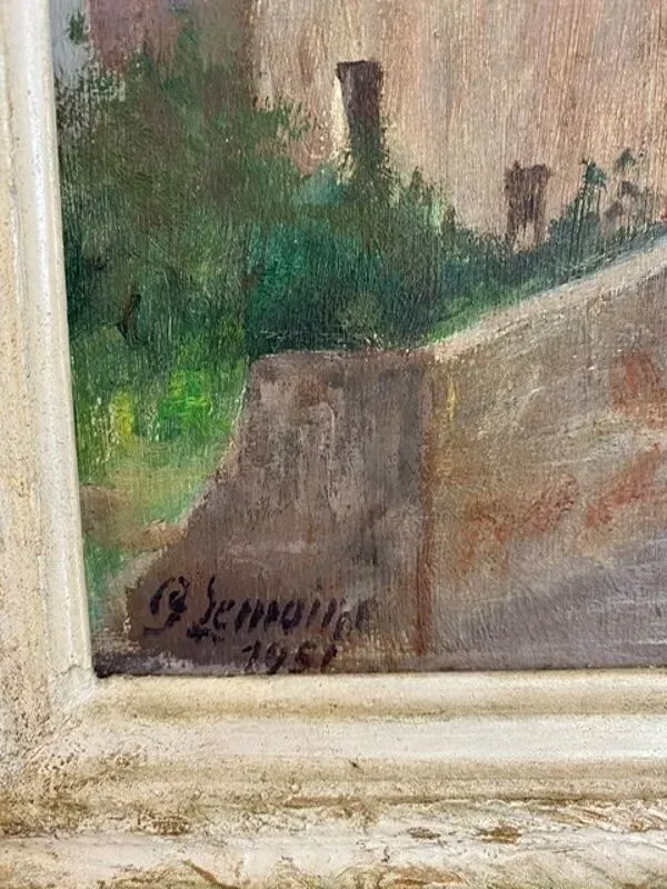 Illustration numéro 2 du produit Tableau ancien, paysage signé Lemoine, daté 1951