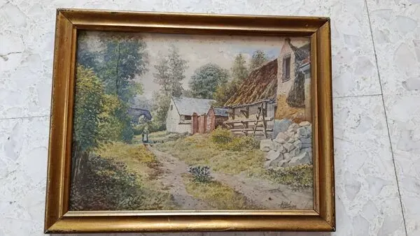 Illustration numéro 2 du produit Aquarelle 1907 d'Albert Gysel ferme à la motte au bois vers la bourre nord