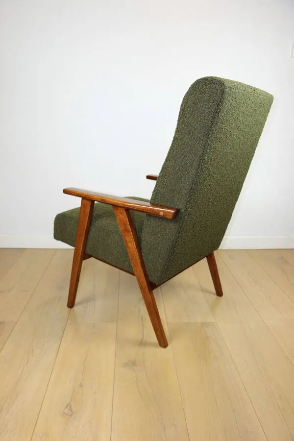 Illustration numéro 2 du produit Fauteuil design vintage loft vert olive bouclé haut