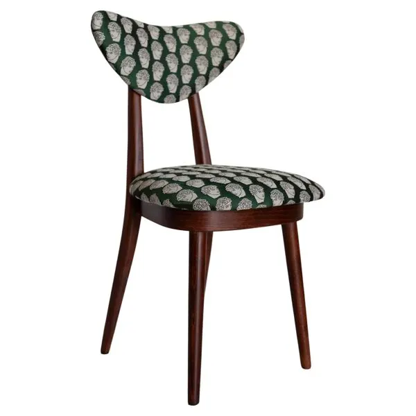 Illustration numéro 2 du produit Chaise cœur en satin émeraude David Print, bois de hêtre noyer, Europe, années 1960