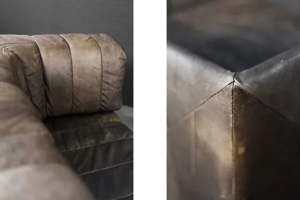 Illustration numéro 2 du produit Vintage Mid-Century Modern German Brutalist 2-Seater Brown Leather Bed Sofa