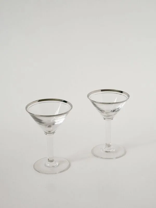 Illustration numéro 2 du produit Lot de 6 verres à cocktail, Martini, liseré chromé, Art Déco, 1930
