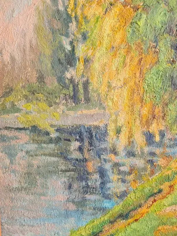 Illustration numéro 2 du produit Les arbres sur la berge - huile sur panneau post-impressionniste