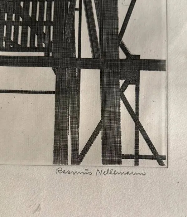 Illustration numéro 2 du produit Lithographie Rasmus Nellemann signée 1976 structure industrielle