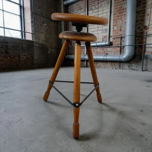 Illustration numéro 2 du produit Tabouret d'atelier vintage industriel en bois