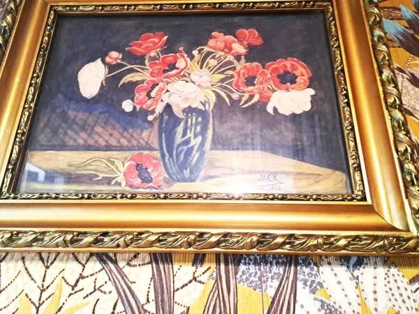 Illustration numéro 2 du produit Peinture jack aquarelle nature morte france 1938 bouquet d'anémones