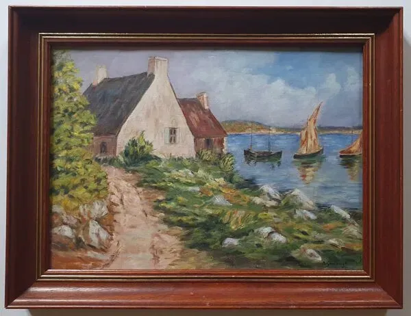 Illustration numéro 2 du produit Tableau ancien Bord de mer en Bretagne signé A Guillemet