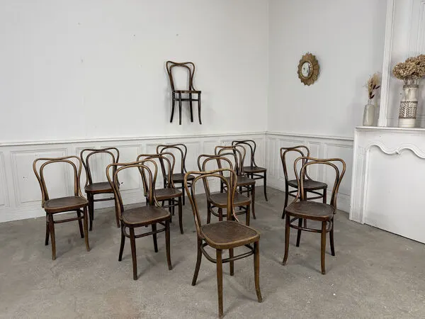 Illustration numéro 2 du produit Suite de 12 chaises de bistrot à gaufrage végétal 1920