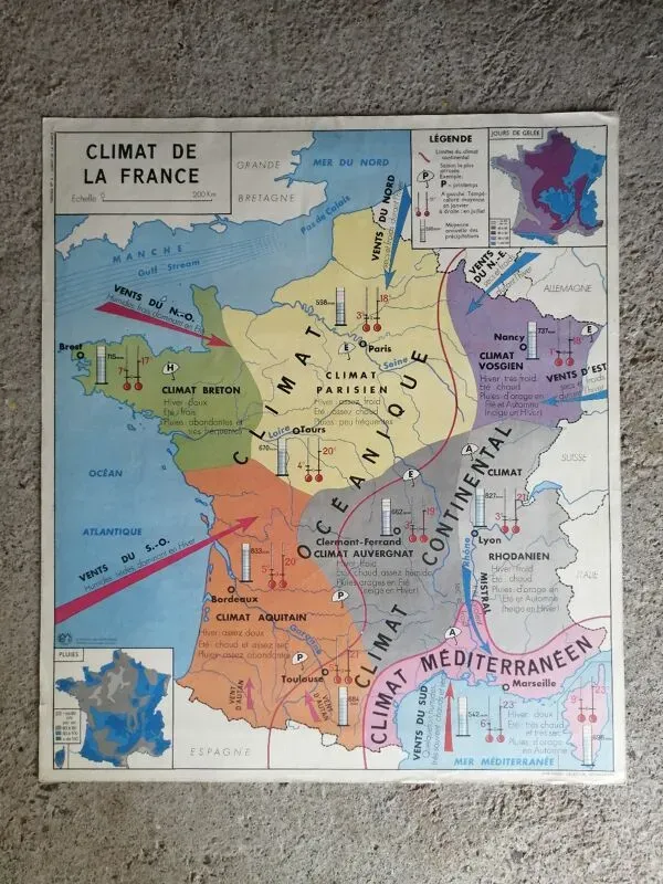 Illustration numéro 2 du produit Carte scolaire vintage mdi France - Côtes de l'atlantique.