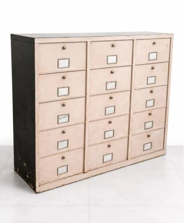 Illustration numéro 2 du produit Meuble de métier ancien - 15 tiroirs - style industriel