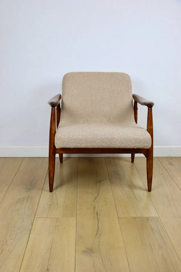 Illustration numéro 2 du produit Fauteuil vintage GFM 300-202 design J.Kedziorek Loft années 70 en bouclée beige-or.