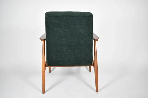 Illustration numéro 2 du produit Fauteuil poli d’origine vintage « Fox » conçu par H. Lis années 1970, tissu vert forêt, restauré
