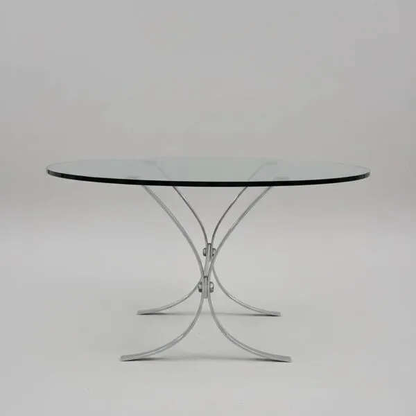 Illustration numéro 2 du produit Table basse en verre et acier – Design moderniste des années 1970