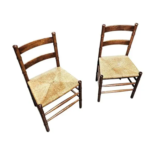 Illustration numéro 2 du produit 2 chaises en osier Art Déco / École d'Amsterdam / Jac Levee / milieu du siècle