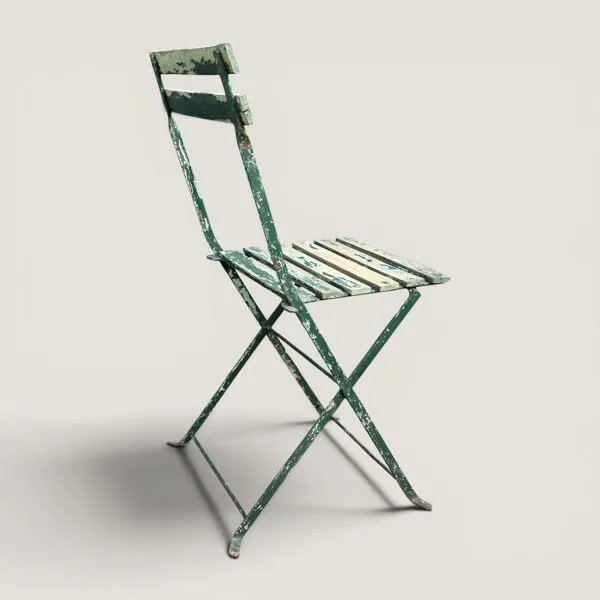 Illustration numéro 2 du produit Table et chaises bistrots guinguettes pliantes patine d’origine 1930