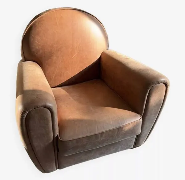 Illustration numéro 2 du produit Fauteuil club bradford en cuir de vachette pleine fleur coloris fauve