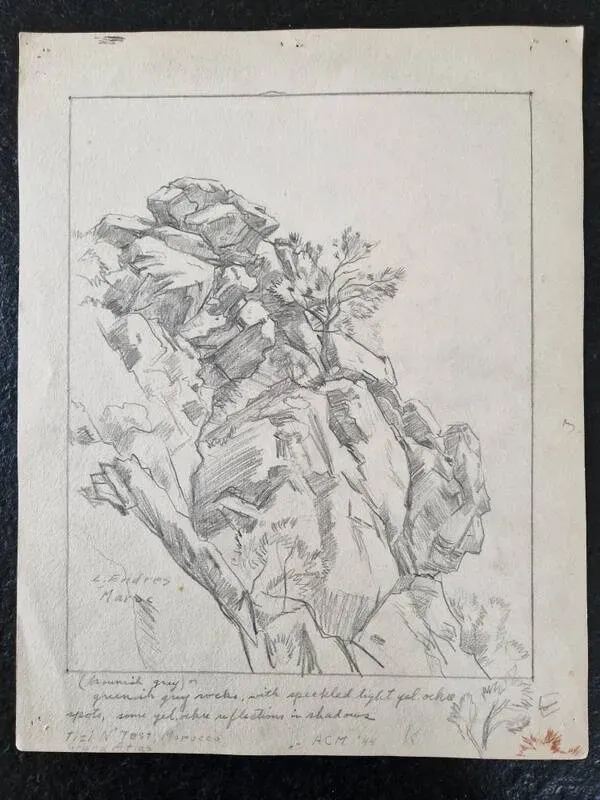 Illustration numéro 2 du produit Louis John Endres (1896-1989) - Dessin au fusain sur papier - Paysage  Tizi N'Test Grand Atlas Maroc