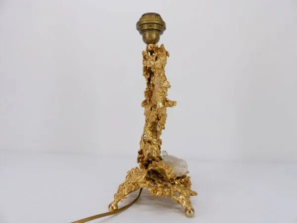 Illustration numéro 2 du produit Pied de lampe Hollywood Regency en bronze éclaté et quartz Claude Victor Boeltz 1980