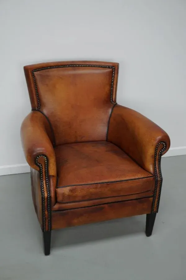 Illustration numéro 2 du produit Fauteuil club vintage hollandais en cuir couleur cognac