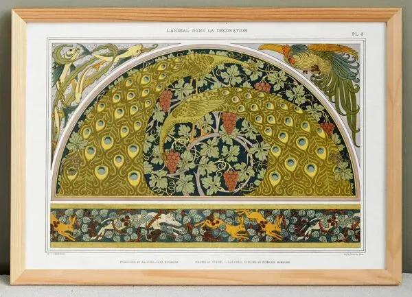 Illustration numéro 2 du produit Affiche “Paons et vigne”, d’après une lithographie art nouveau de 1897
