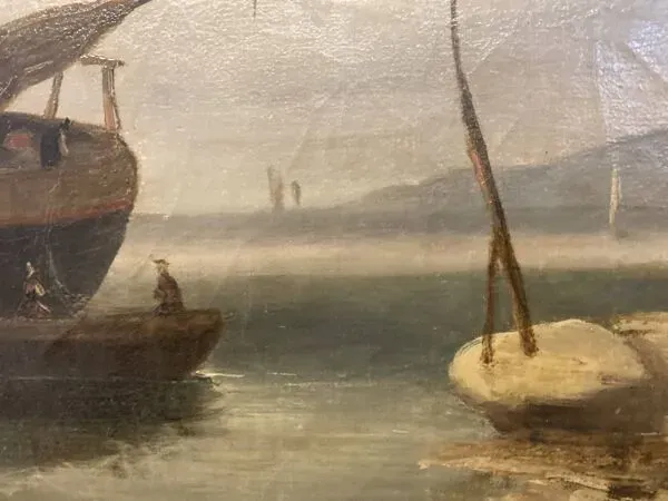 Illustration numéro 2 du produit Huile sur toile XIXe siècle, La Marée Basse, Marine encadrée