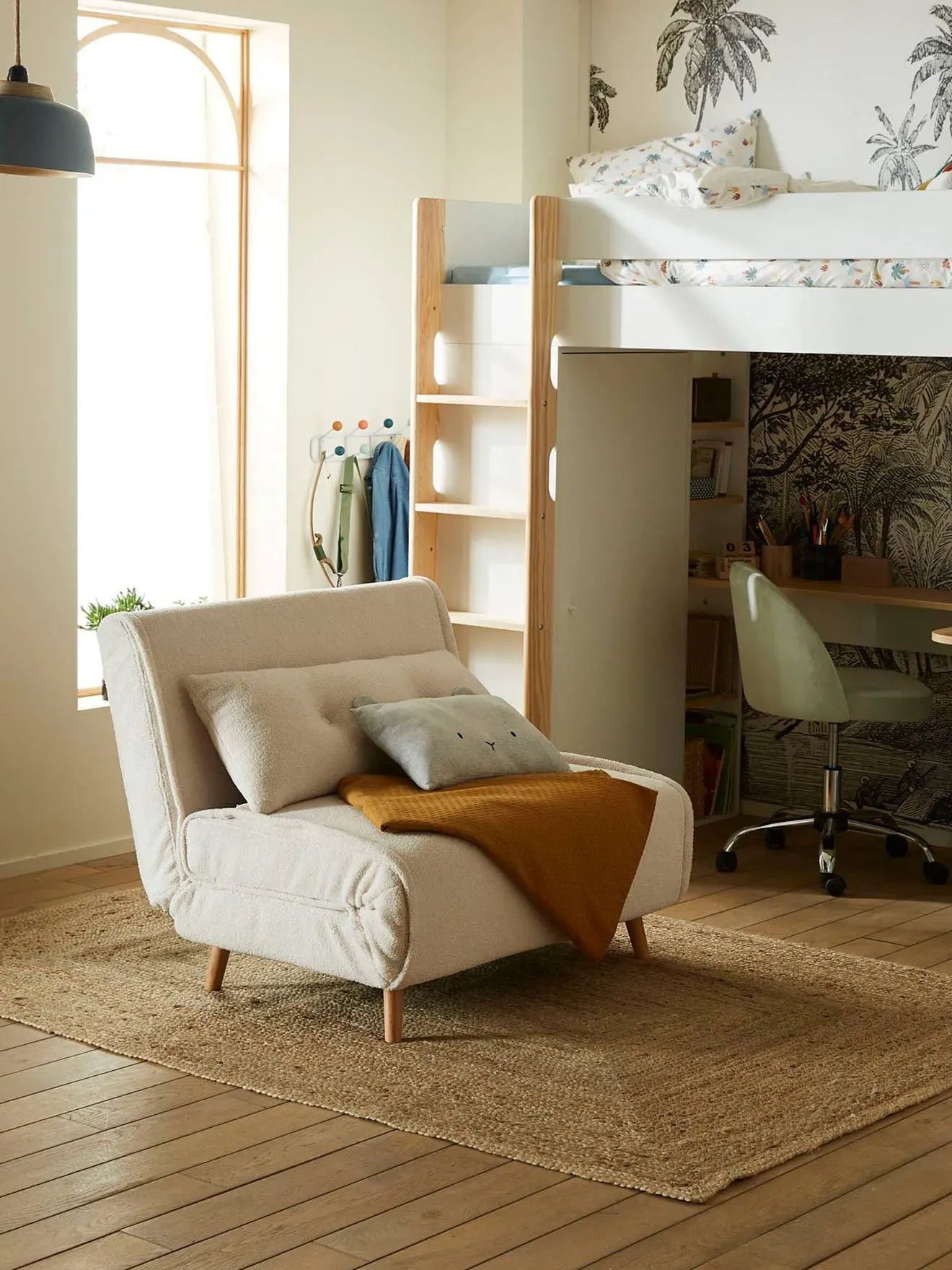 Illustration numéro 2 du produit Banquette convertible 1 place en sherpa écru