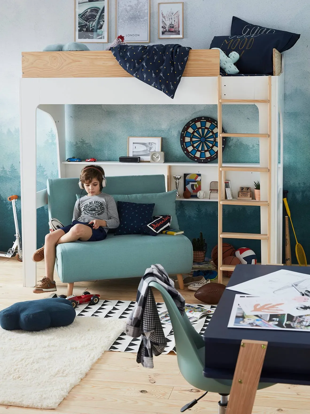 Illustration numéro 2 du produit Banquette convertible 1 place vert d'eau