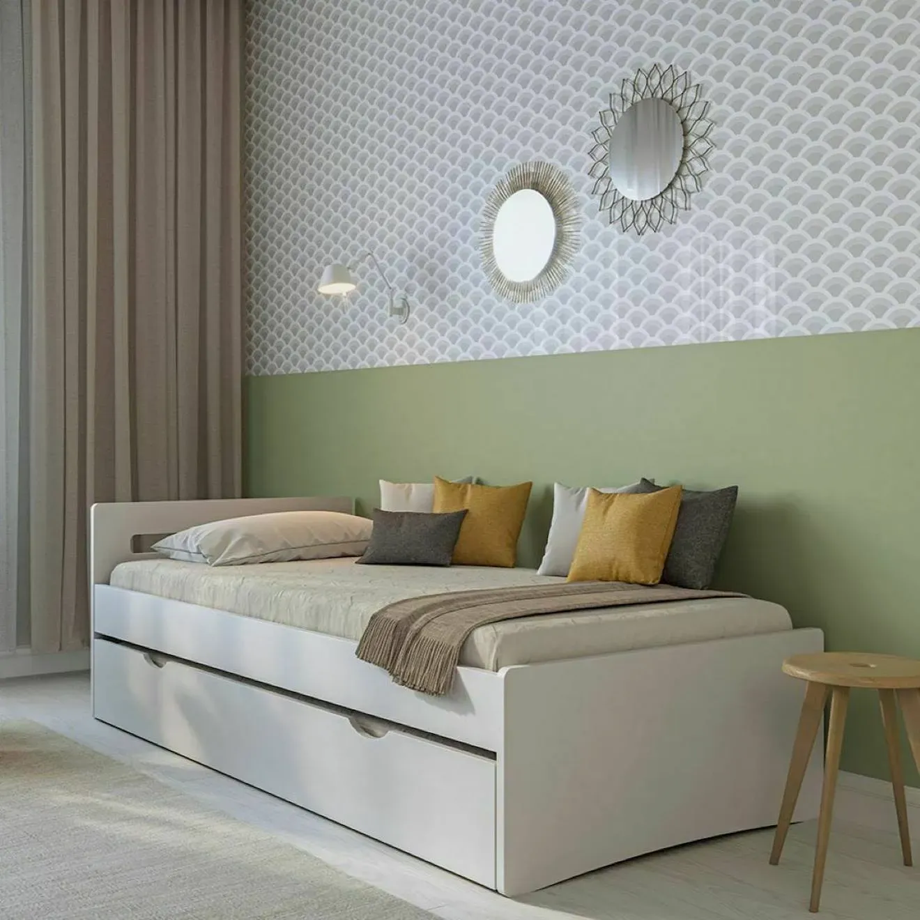 Illustration numéro 2 du produit Lit Gigogne Bois Massif Leo Blanc