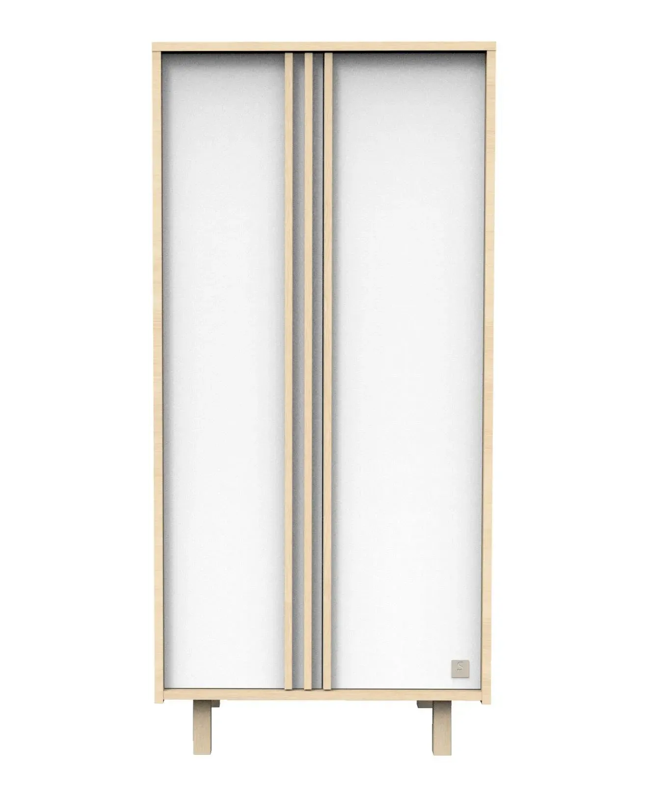 Illustration numéro 2 du produit Armoire 2 Portes En Décor Chêne Velours Et Avec Appliques En Bois - Nature Blanc